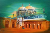 S. A. Noory, Shrine of Khawaja Ghulam Farid - Kot Mithan, 24 x 36 Inch, Acrylic on Canvas, Cityscape Painting, AC-SAN-129